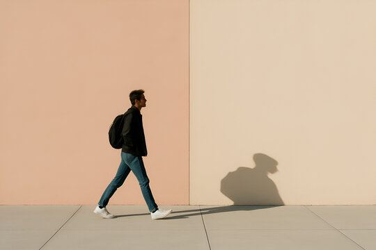 silhouette of a man walking on the floor - Powered by Adobe