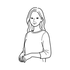 Modern clean outline portrait illustration of a young female character with natural facial expression