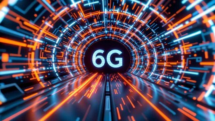 6G technology digital tunnel with glowing blue and orange lines, futuristic high speed innovation, connectivity, and advanced network data solutions - Powered by Adobe