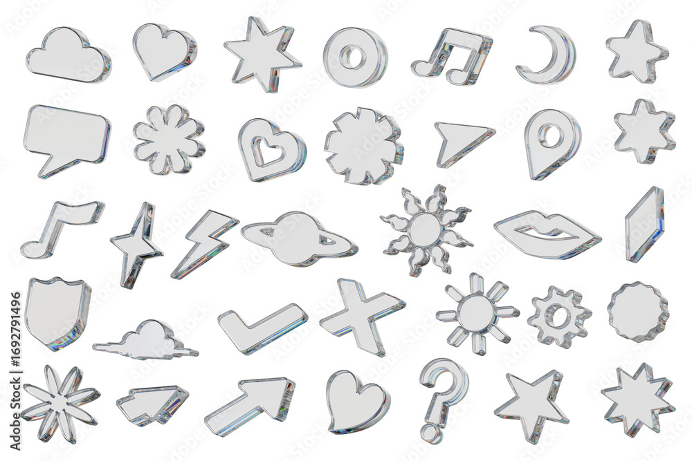 Fototapete holographic element object set pack isolated background 3d rendering