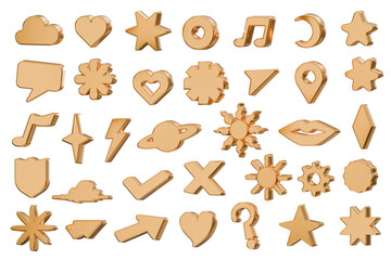 Golden object geometry shape set isolated background 3d rendering	
