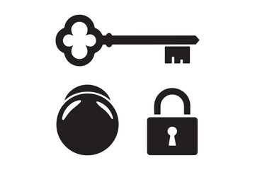 Vintage key lock and door knob icons