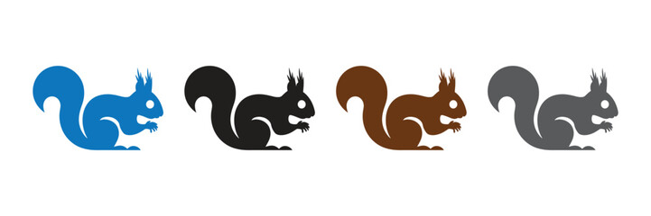 Adorable squirrel icons in various colors on white backdrop,squirrel black and white vintage logo design template,Squirrel Symbol Logo. Vector Illustration.