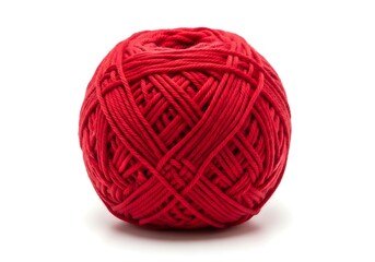 Red wool yarn ball closeup on white surface
