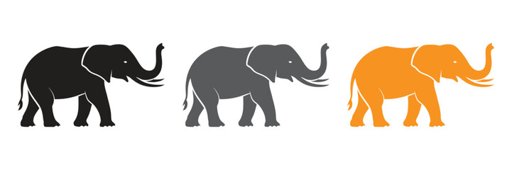 Elephants in black gray and orange for creative wildlife art,Elephant Logo. African Indian Wildlife Elephant Logo Icon.Elephant logo icon. Simple icon of elephant. Elephant flat icon. 