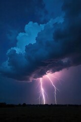 Dramatic dark clouds building up before a powerful thunderstorm, lightning illuminates the sky, heavy rain imminent , rumble, natural, wild weather