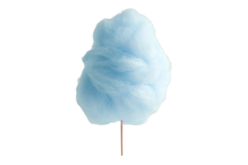 Blue cotton candy on wooden stick isolated on transparent background