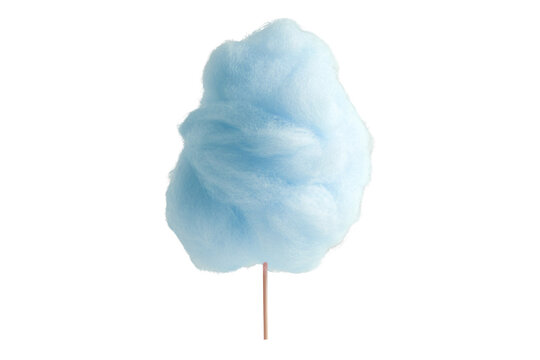 Blue cotton candy on wooden stick isolated on transparent background