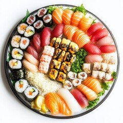 Vibrant and Fresh sushi platter on white background 