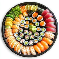 Vibrant and Fresh sushi platter on white background 