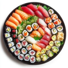 Vibrant and Fresh sushi platter on white background 