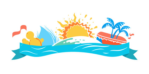 Summer background and banner with water, splash and waves in vector abstract shape .
