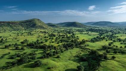 Naklejka premium Lush green valley, rolling hills