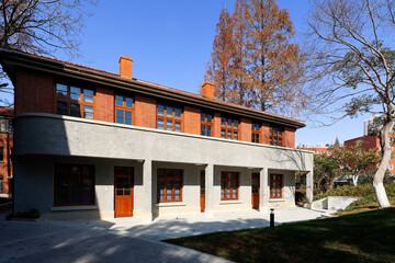 Naklejka premium Old red brick house building