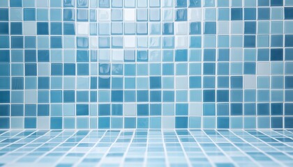 Geometric Ceramic Wall And Floor Tiles With Blue Light Mosaic Design For Bathroom And Kitchen Decor, Featuring Grid Wallpaper And Simple Abstract Surface Cleanliness.