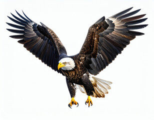Fototapeta premium Majestic Bald Eagle Soaring Against White Backdrop A Symbol of Freedom and Wildlife