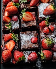 Photos of chocolate cakes with fresh strawberries and delicious frosting, authentic and luxurious style