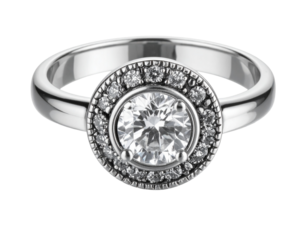 Antique uncut diamond polki ring in a circular setting, isolated PNG