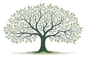 Obraz premium Vector illustration of a tee with leaves on a white ackground