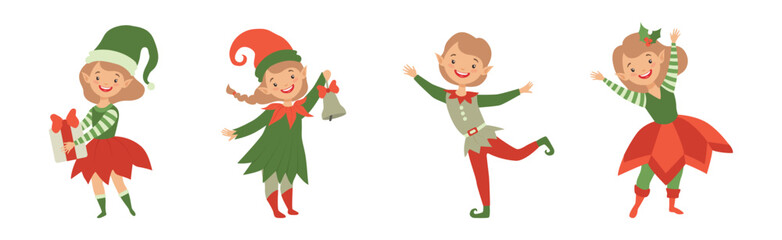 Boy and Girl Elf and Santa Claus Helper Vector Set