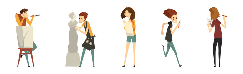 People Character of Artistic Profession in Creative Process Vector Set
