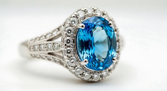 Silver ring with diamonds and blue topaz gemstone jewelry