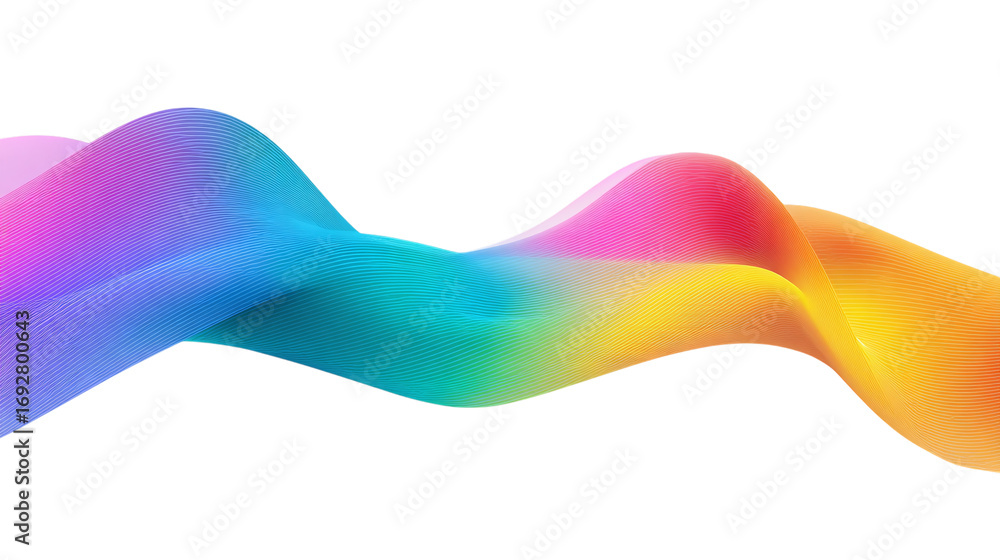 Poster abstract gradient rainbow ribbon waves pattern vector isolated on transparent background