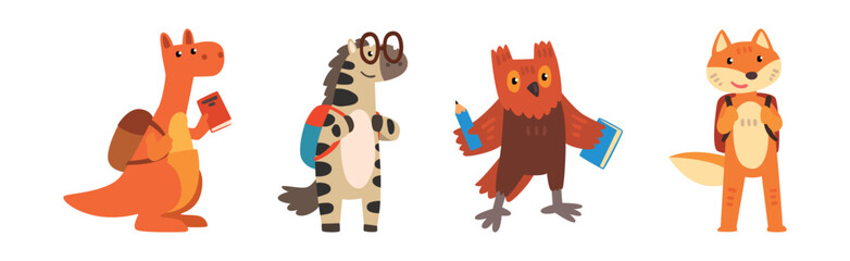 Cute Animal Back to School and Study Vector Set