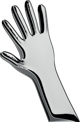 Sleek metallic chrome raised hand icon with a futuristic, glossy finish. Perfect for tech, AI, robotics, digital interaction, and futuristic interface designs.