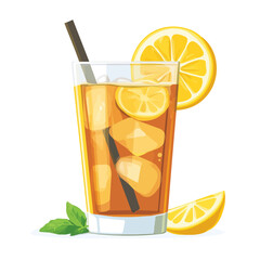 2D flat vector illustration of a Lemon Iced Tea in icon style, isolated on white background