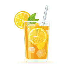 Flat 2D Lemon Iced Tea illustration, vector graphic in icon style, on white background