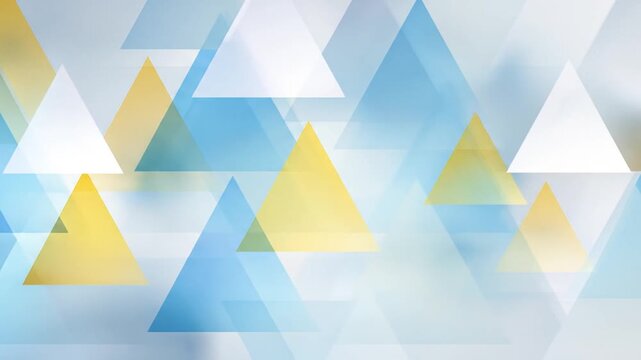 Abstract geometric design featuring overlapping translucent triangles in soft blue, yellow, and white hues.