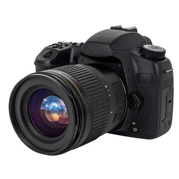 Professional dslr camera with wide angle lens transparent background