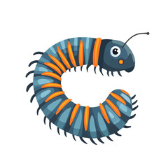 Millipede, flat style 2D vector image, isolated on a white background