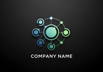 A luminous blue-green gradient network graphic with interconnected circles on a dark background and COMPANY NAME text below