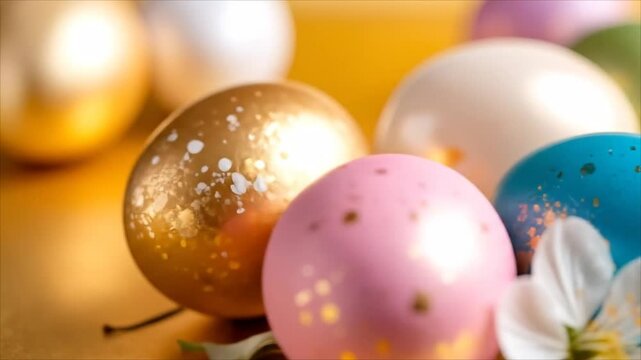 Colorful easter eggs and flowers