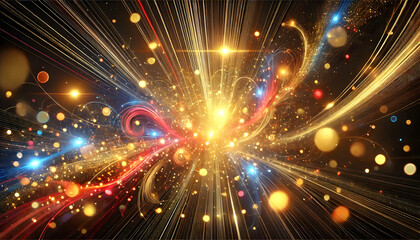 Naklejka premium golden colorful streaks and bokeh effects