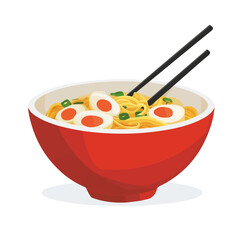 Minimal flat vector of a Ramen Bowl, 2D icon-style illustration on white background
