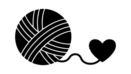 Yarn ball with heart and thread with transparent background