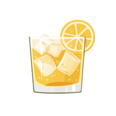 2D flat vector illustration of a Whiskey Sour in icon style, isolated on white background