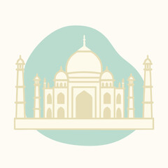 Elegant minimalist art of the Taj Mahal with soft pastel colors and abstract background shape. A famous architectural wonder ideal for travel, history, or cultural topics. 