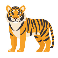 Minimal flat vector of a Tiger, 2D icon-style illustration on white background