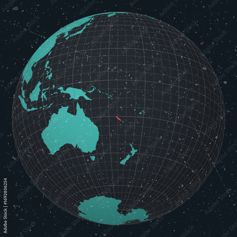 Poster new caledonia on globe. vintage look with grunge scratched texture. country view on world map in dar