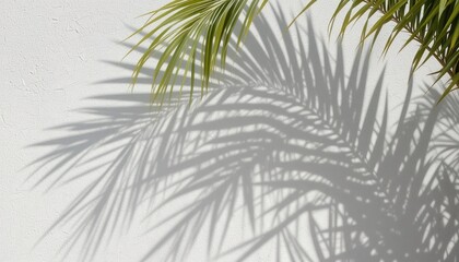 Fototapeta premium palm leaves with shadow layers on white plaster walls, leaving for negative space