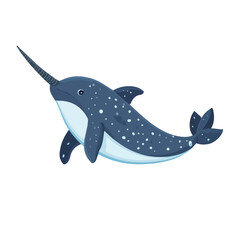 Obraz premium Minimal flat vector of a Narwhal, 2D icon-style illustration on white background