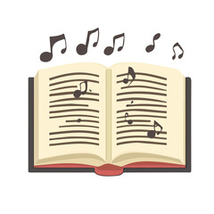 2D flat vector illustration of a Music Theory Book in icon style, isolated on white background