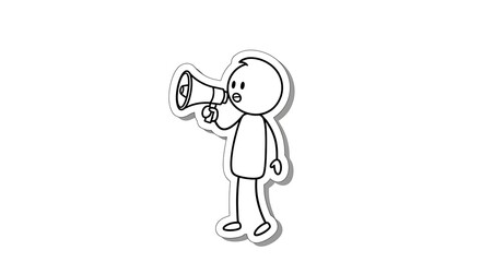 Fototapeta premium Stick Figure Announcing with Megaphone, Isolated on White Background, Simple Illustration.