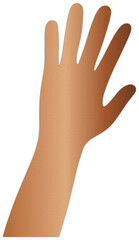 Flat vector icon of a raised hand in a warm brown skin tone with soft gradient texture. Perfect for diversity, community support, volunteering, education, and inclusive campaigns.