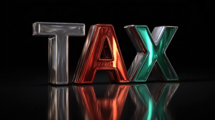 Reflective TAX Letters: Metallic Colors on Dark Surface