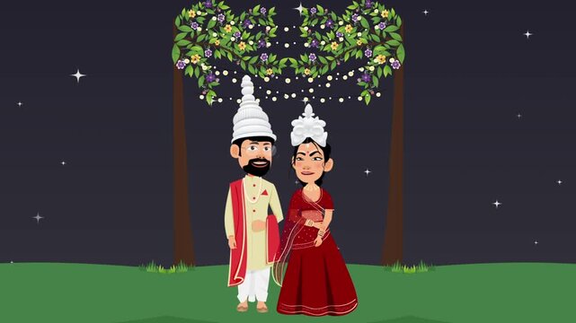 Bengali Wedding Couple and Traditional Marriage Rituals, Elegant Indian Wedding Celebration Graphics